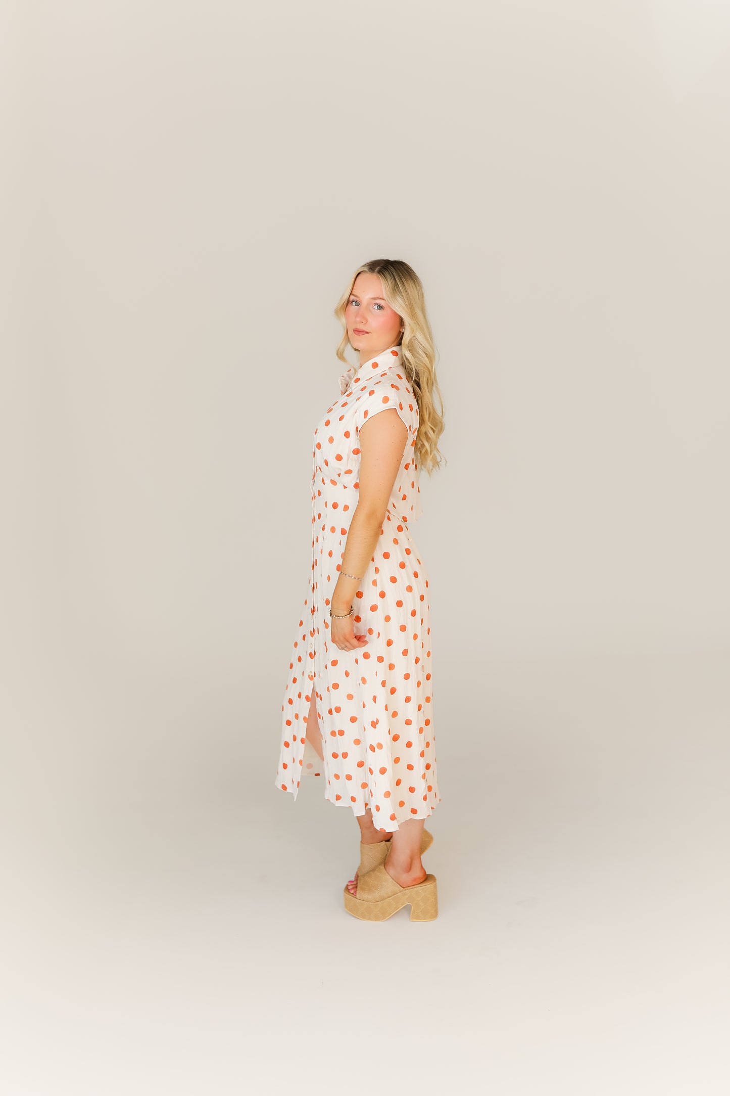 Women’s boutique midi dress in polka dot print for game day