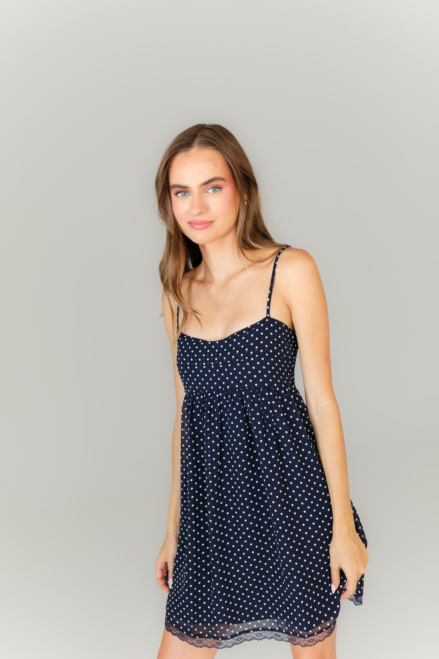 Navy mini dress with scoop neckline boutique game day outfit