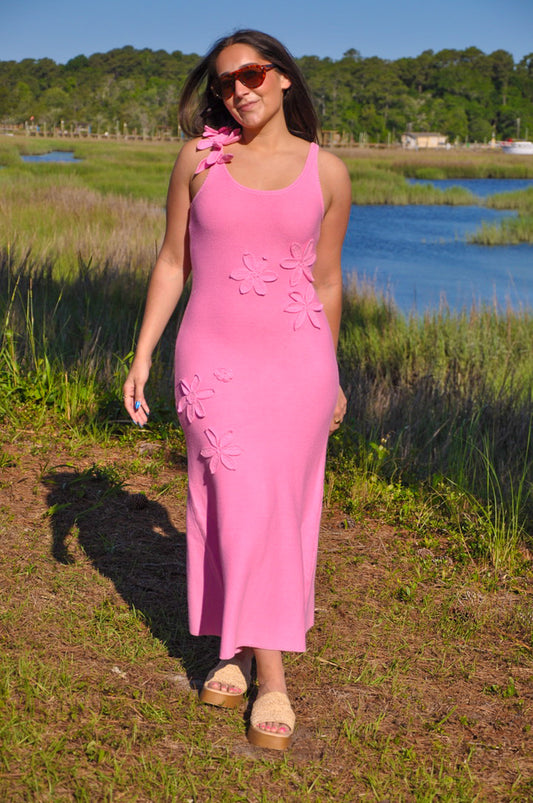 Daisy Drift Midi Dress (Pink)