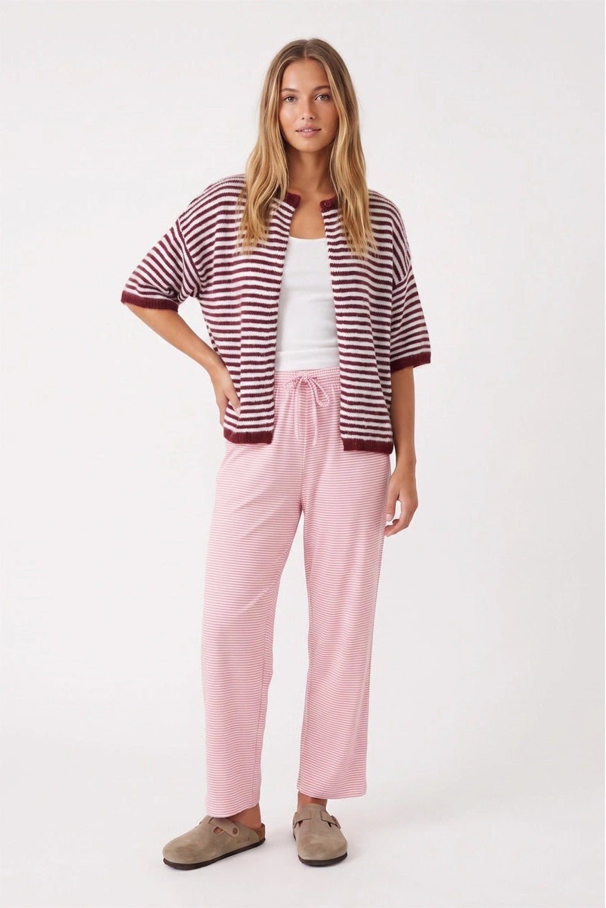 Soft Seasons Cardigan (Merlot/White)