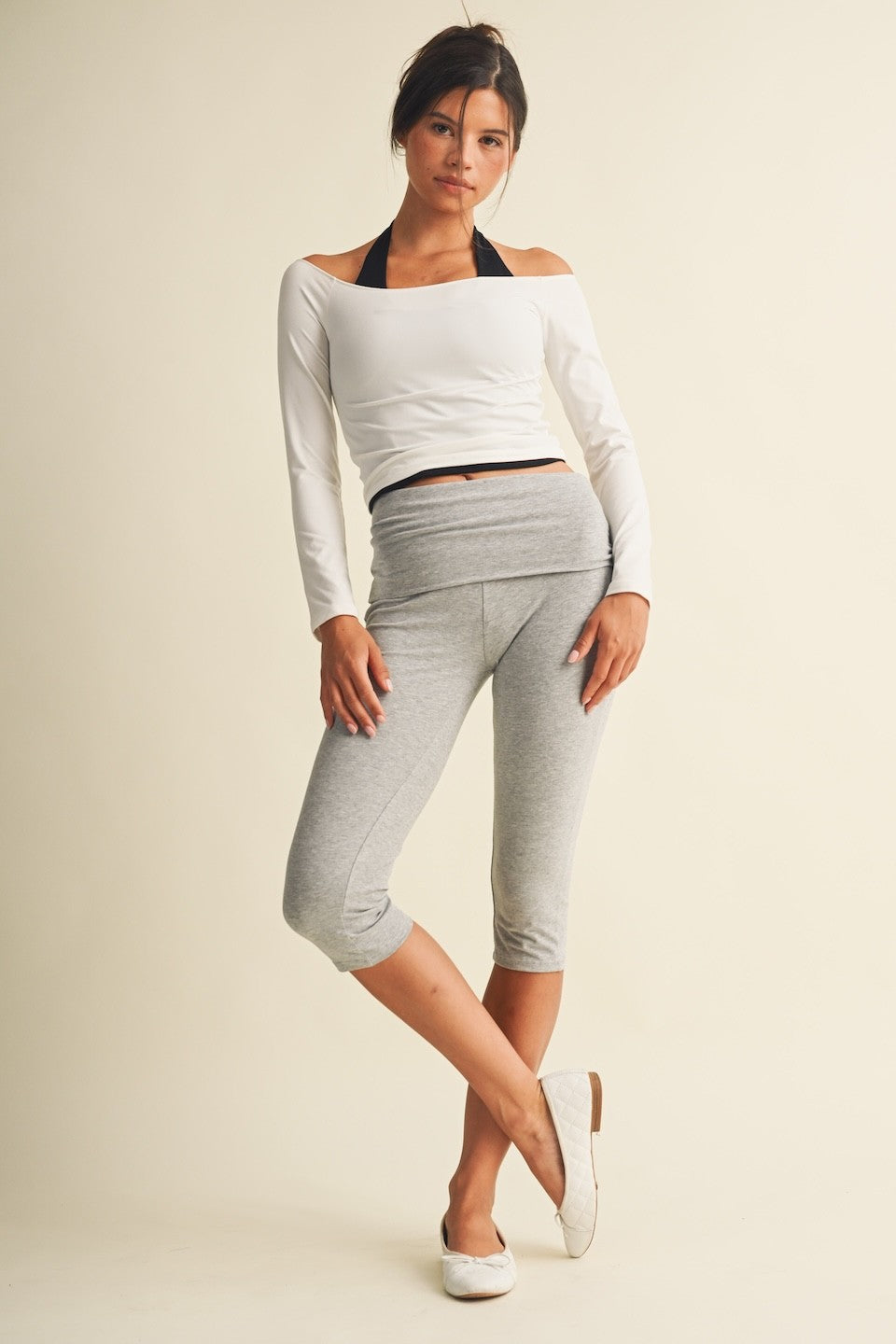 Wellness Club Capri Foldover Leggings (Grey)