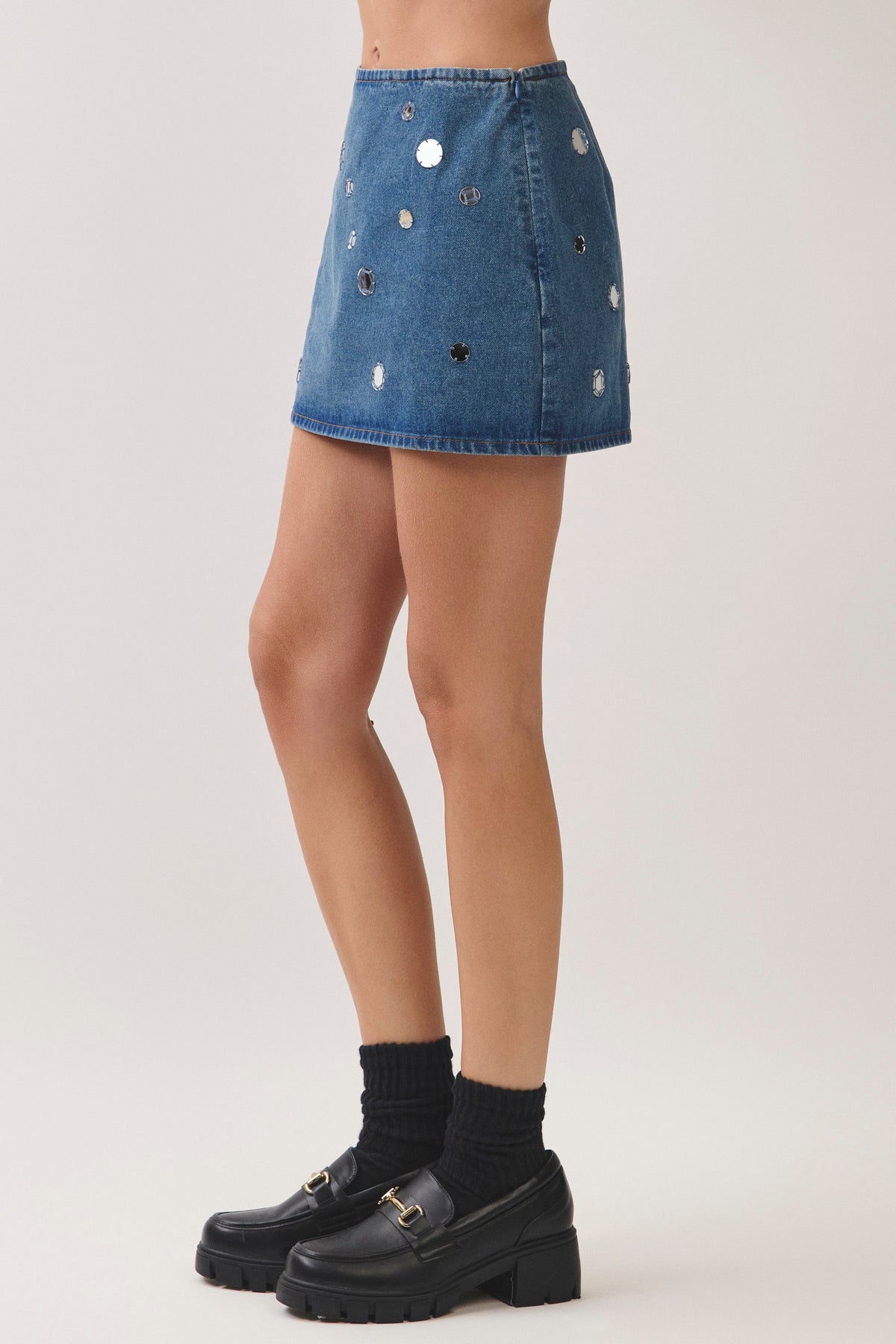 Mirrorball Denim Mini Skirt