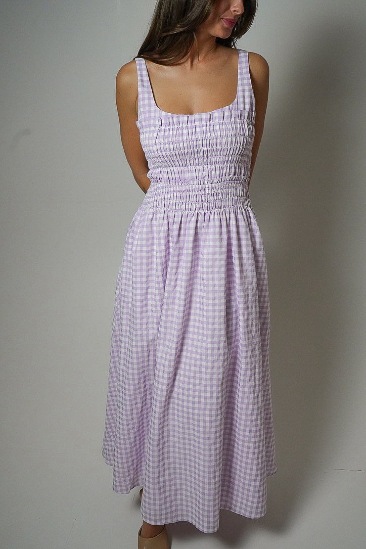 Gingham Blossom Maxi Dress (Purple)