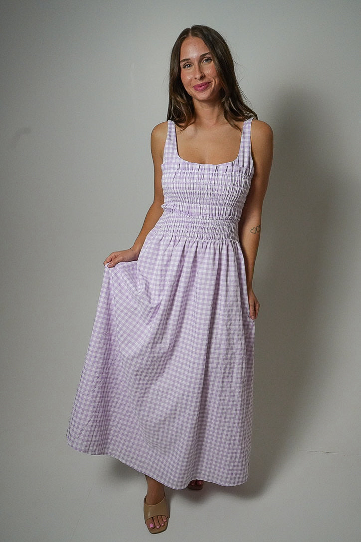 Gingham Blossom Maxi Dress (Purple)