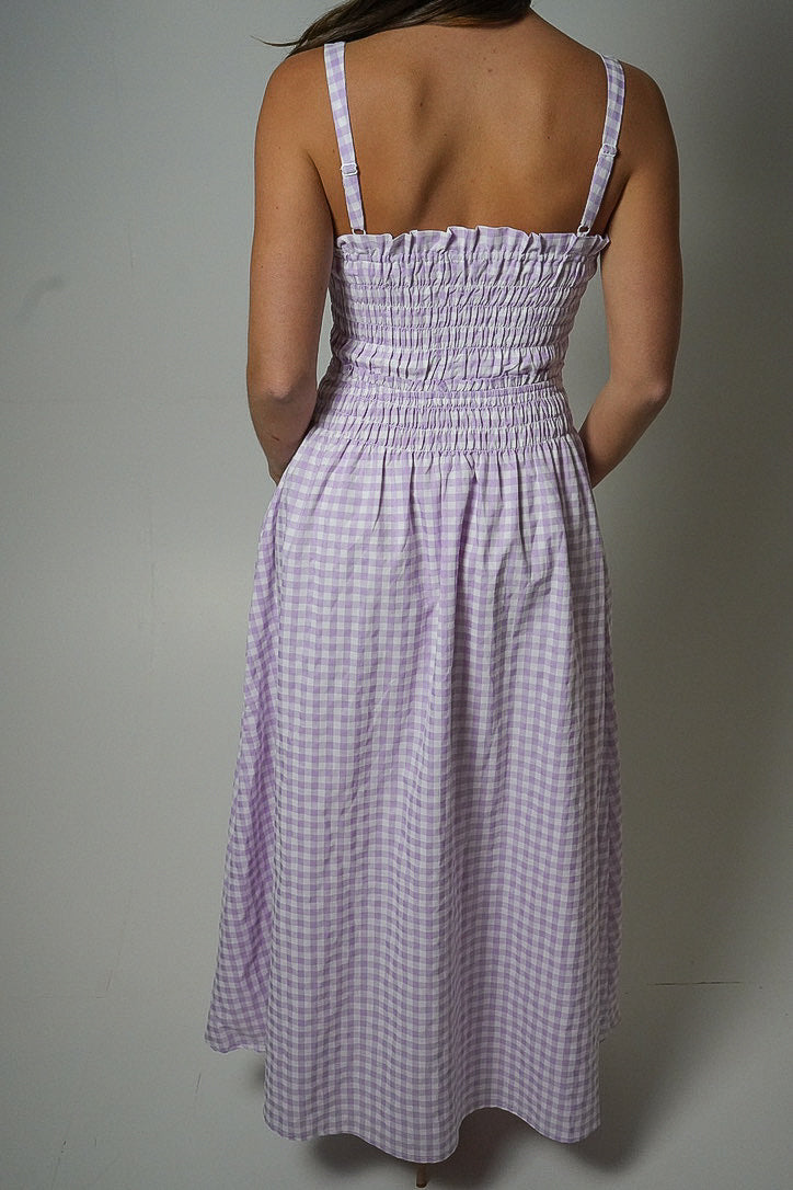 Gingham Blossom Maxi Dress (Purple)