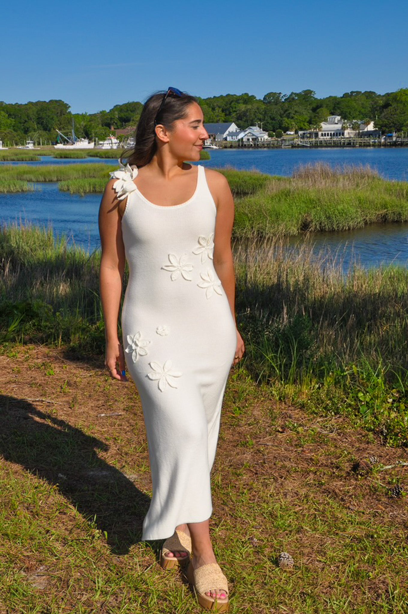 Daisy Drift Midi Dress (Cream)