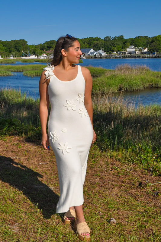 Daisy Drift Midi Dress (Cream)