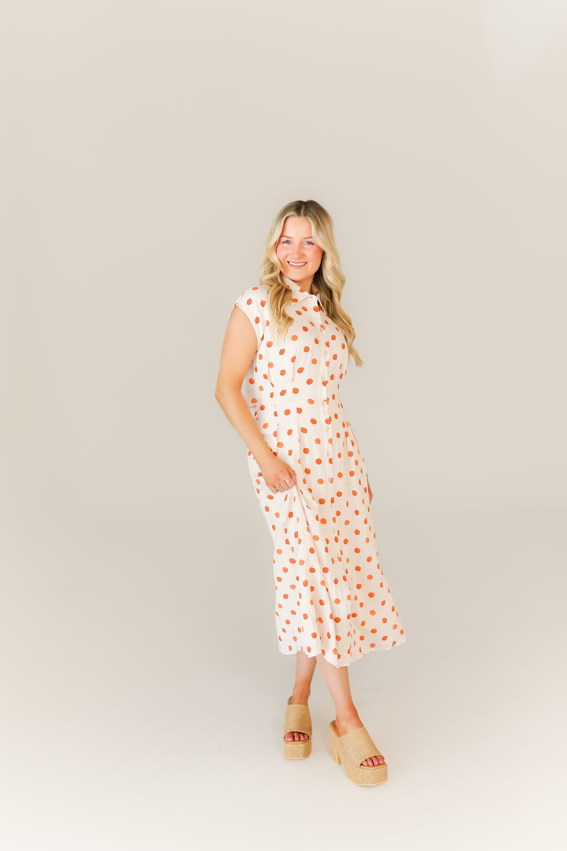 Women’s boutique midi dress in polka dot print for game day