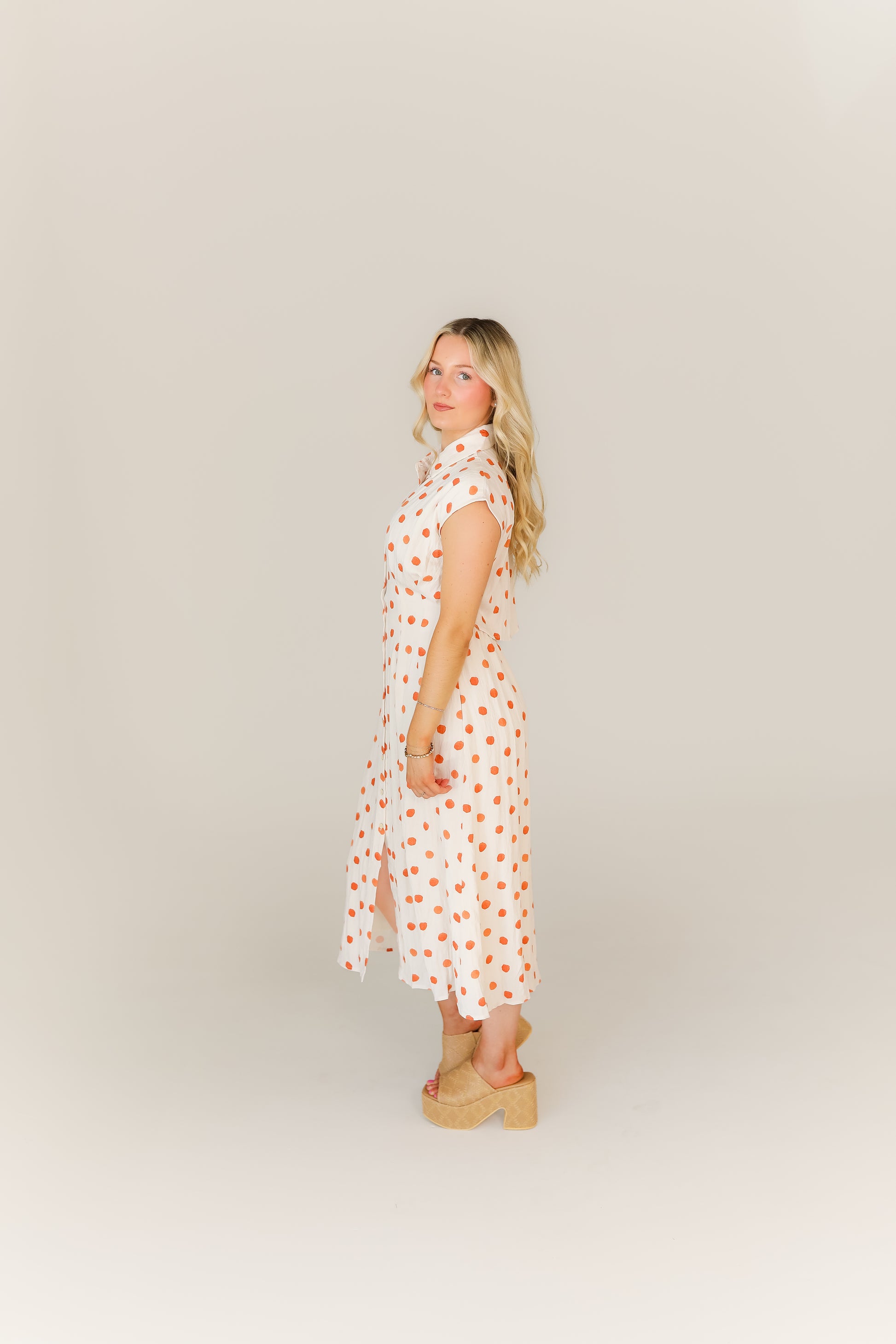 Women’s boutique midi dress in polka dot print for game day