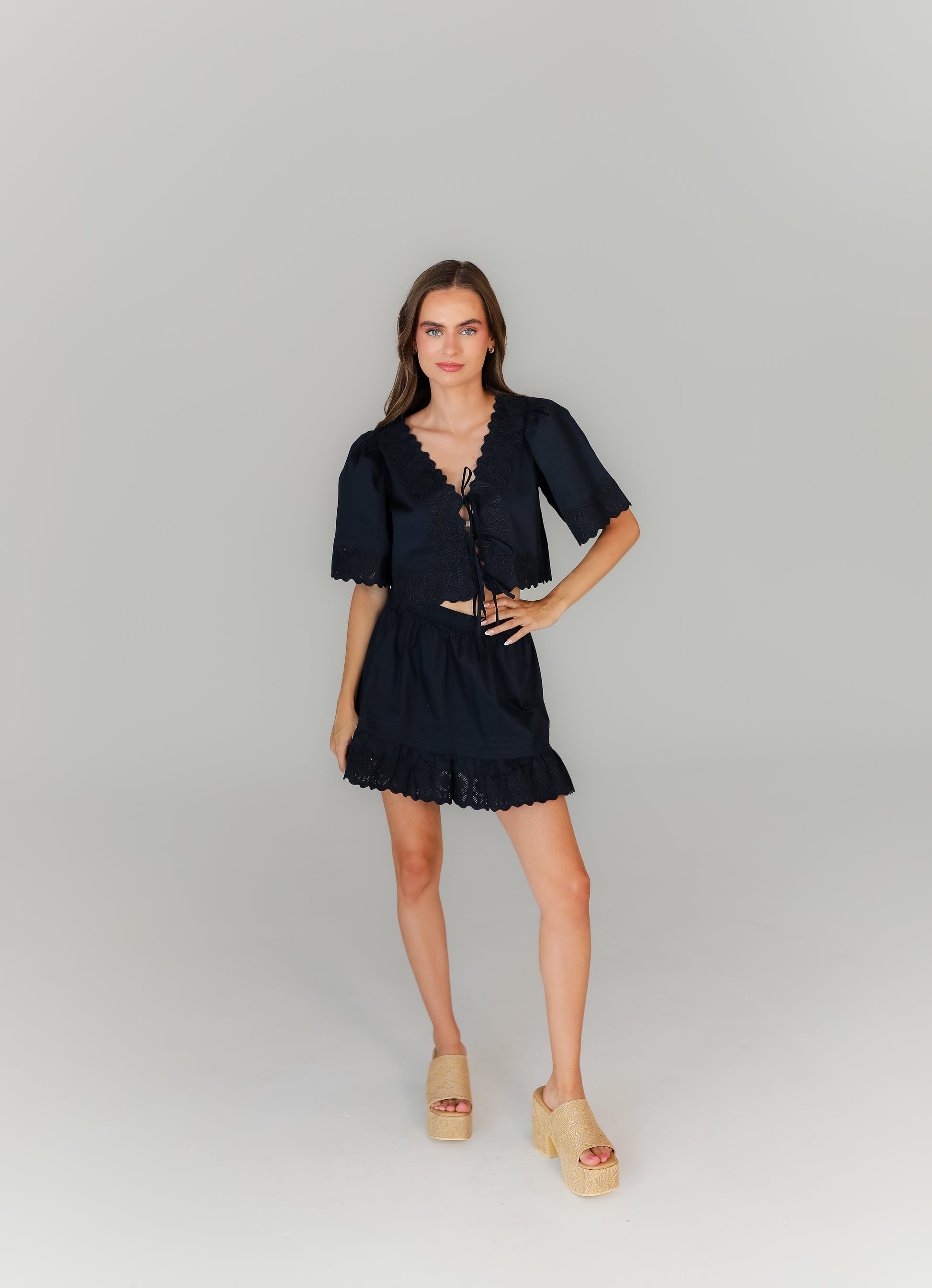 Navy crop top with matching skirt game day outfit set