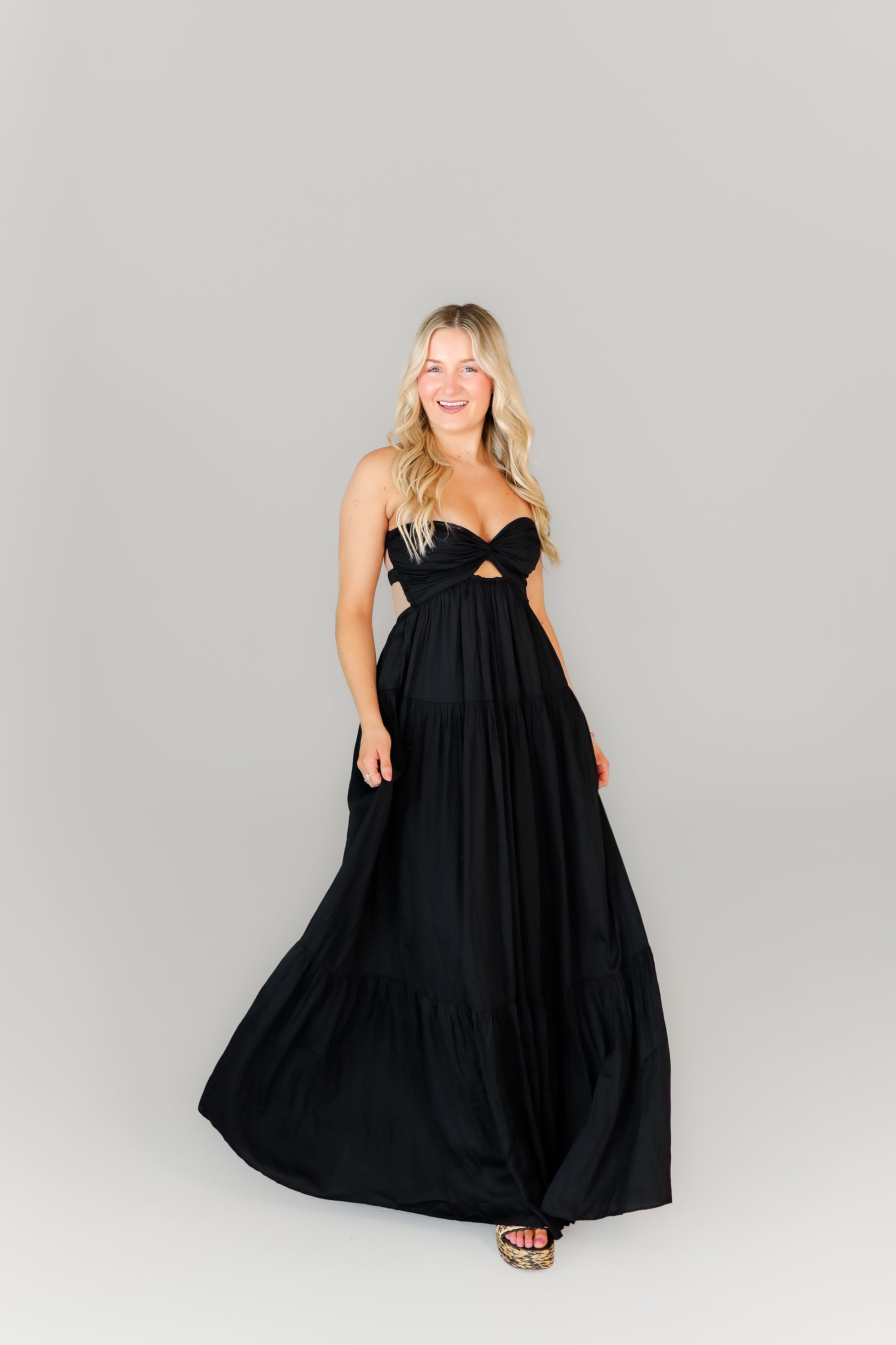 Boutique floor-length black dress with adjustable straps