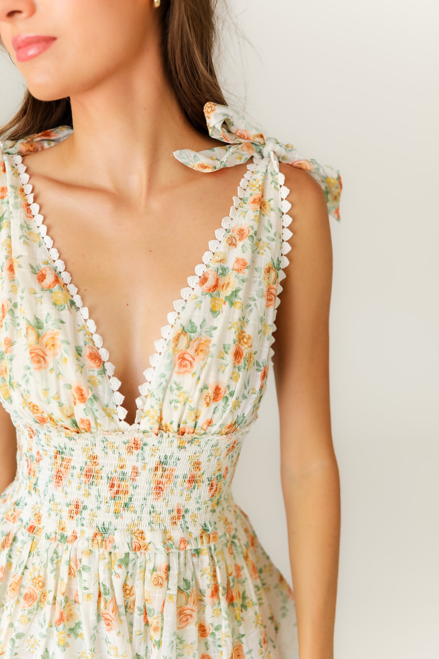 Floral print mini dress with tie straps sorority style