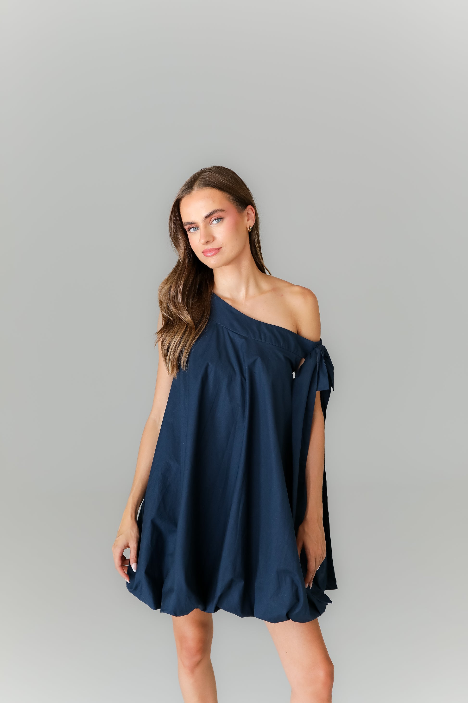 Navy blue mini dress with tie-shoulder straps for game day
