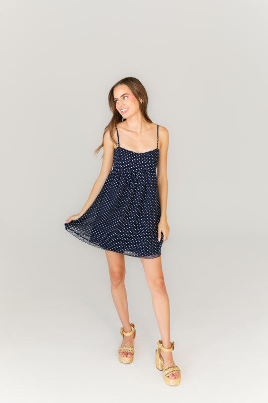Navy mini dress with scoop neckline boutique game day outfit