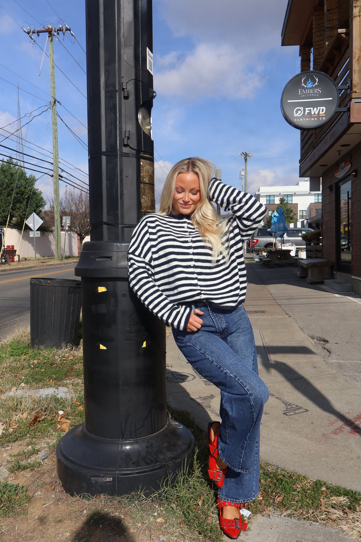 Color Me Cozy Cardigan (Navy Stripes)