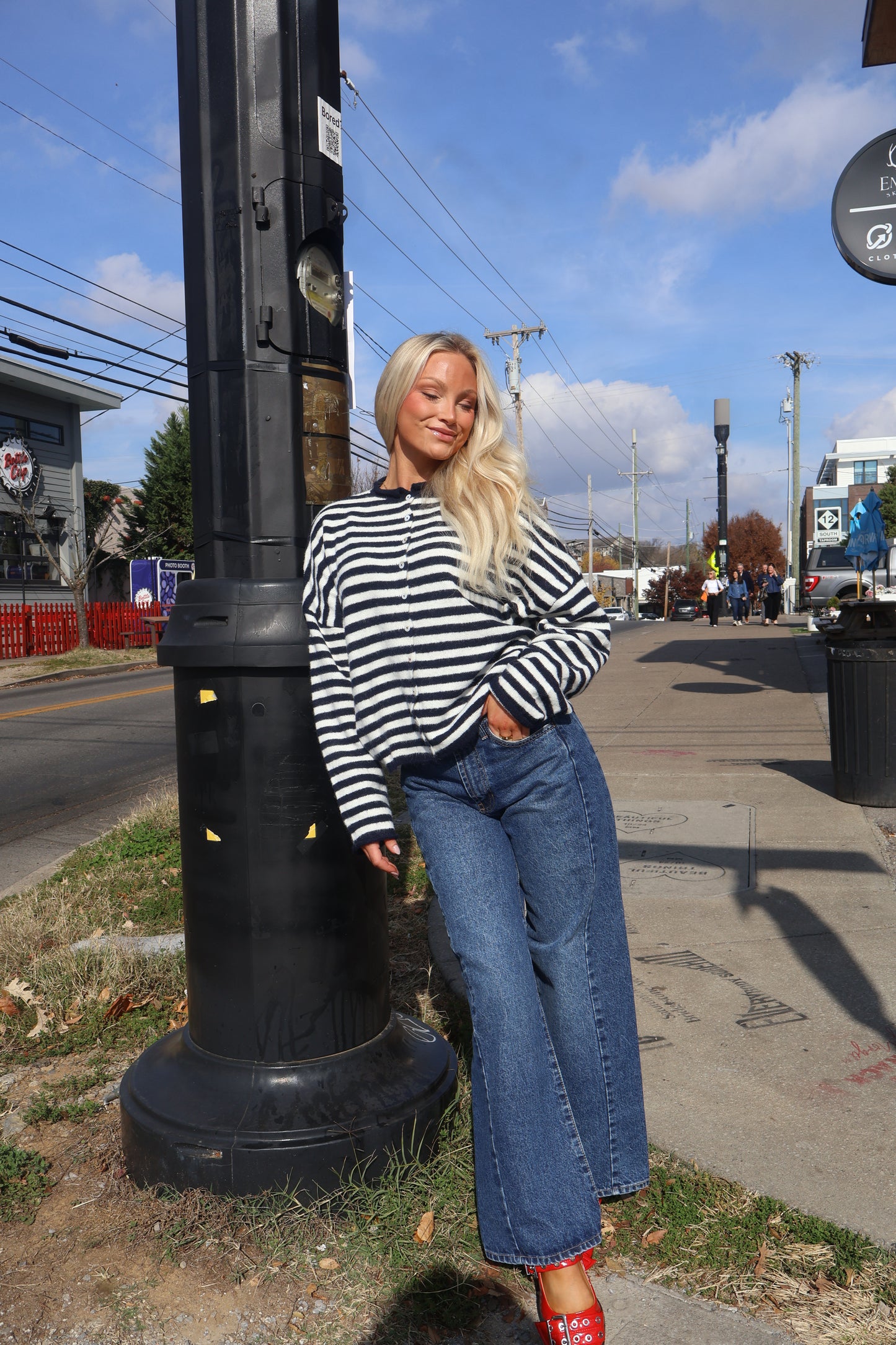 Color Me Cozy Cardigan (Navy Stripes)