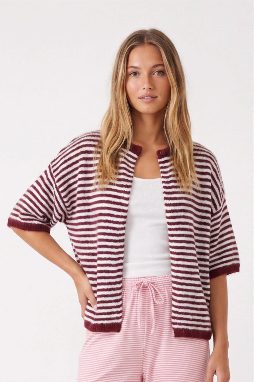 Soft Seasons Cardigan (Merlot/White)