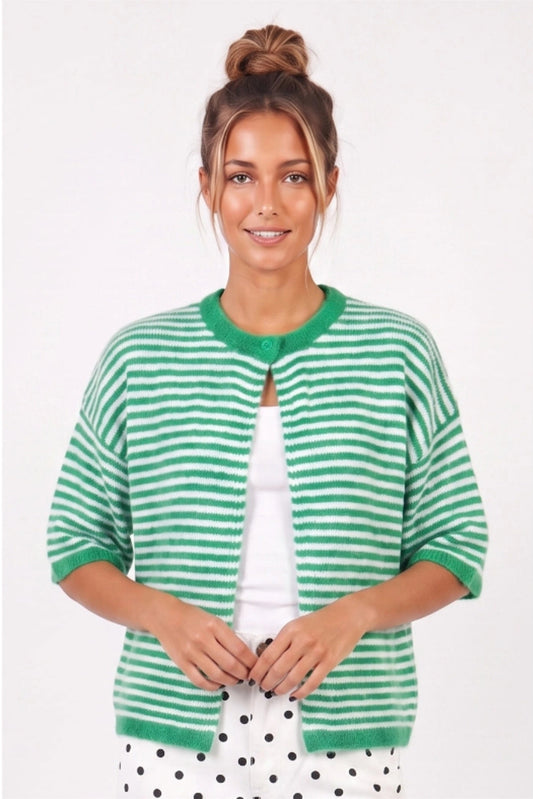 Soft Seasons Cardigan (Green/White)
